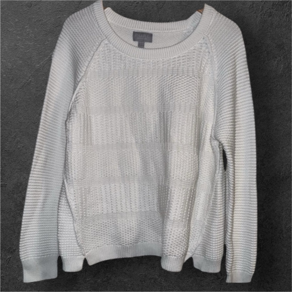 Pure Collection Cotton Crewneck Sweater White Sz 12 large